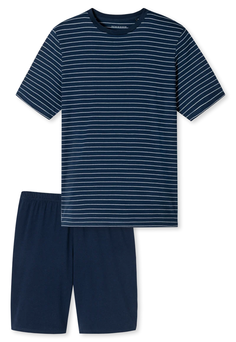 Schlafanzug kurz Dunkelblau gestreift - Casual Essentials