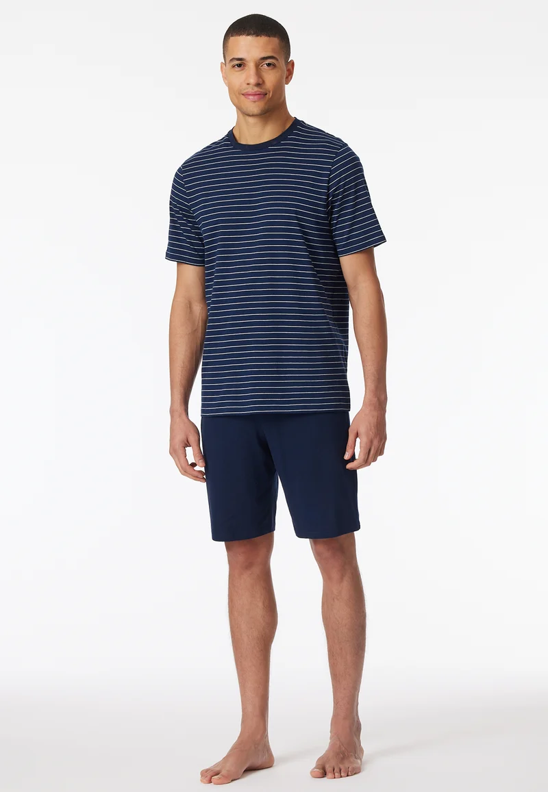 Schlafanzug kurz Dunkelblau gestreift - Casual Essentials