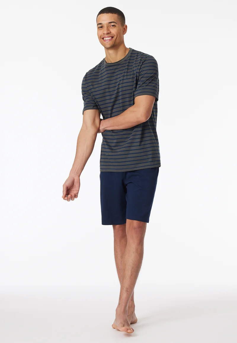 Schlafanzug kurz Anthrazit/Blau gestreift - Casual Essentials