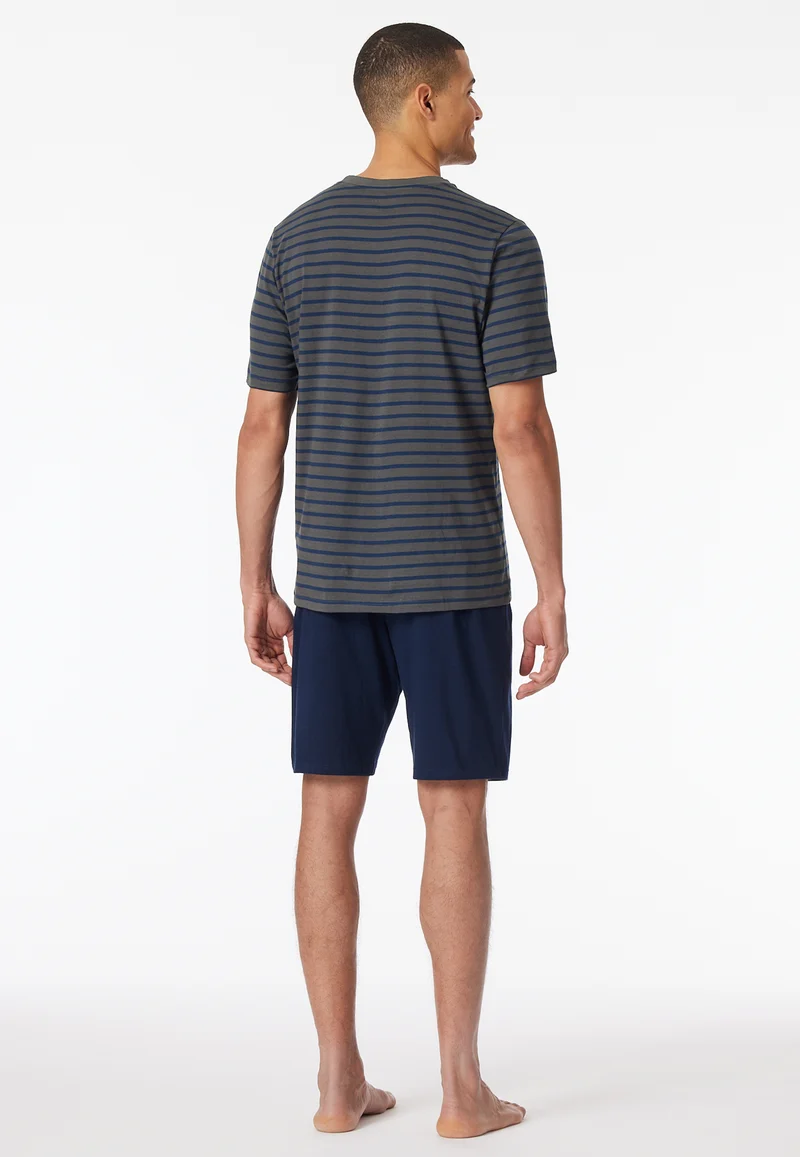 Schlafanzug kurz Anthrazit/Blau gestreift - Casual Essentials
