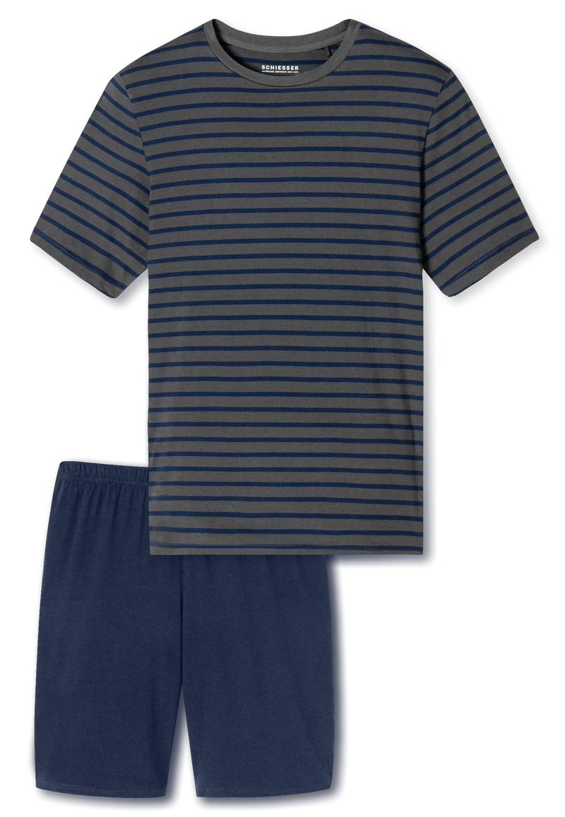 Schlafanzug kurz Anthrazit/Blau gestreift - Casual Essentials
