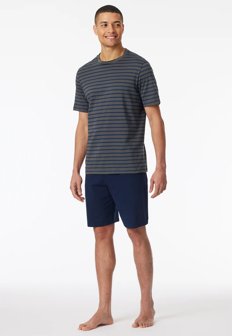Schlafanzug kurz Anthrazit/Blau gestreift - Casual Essentials