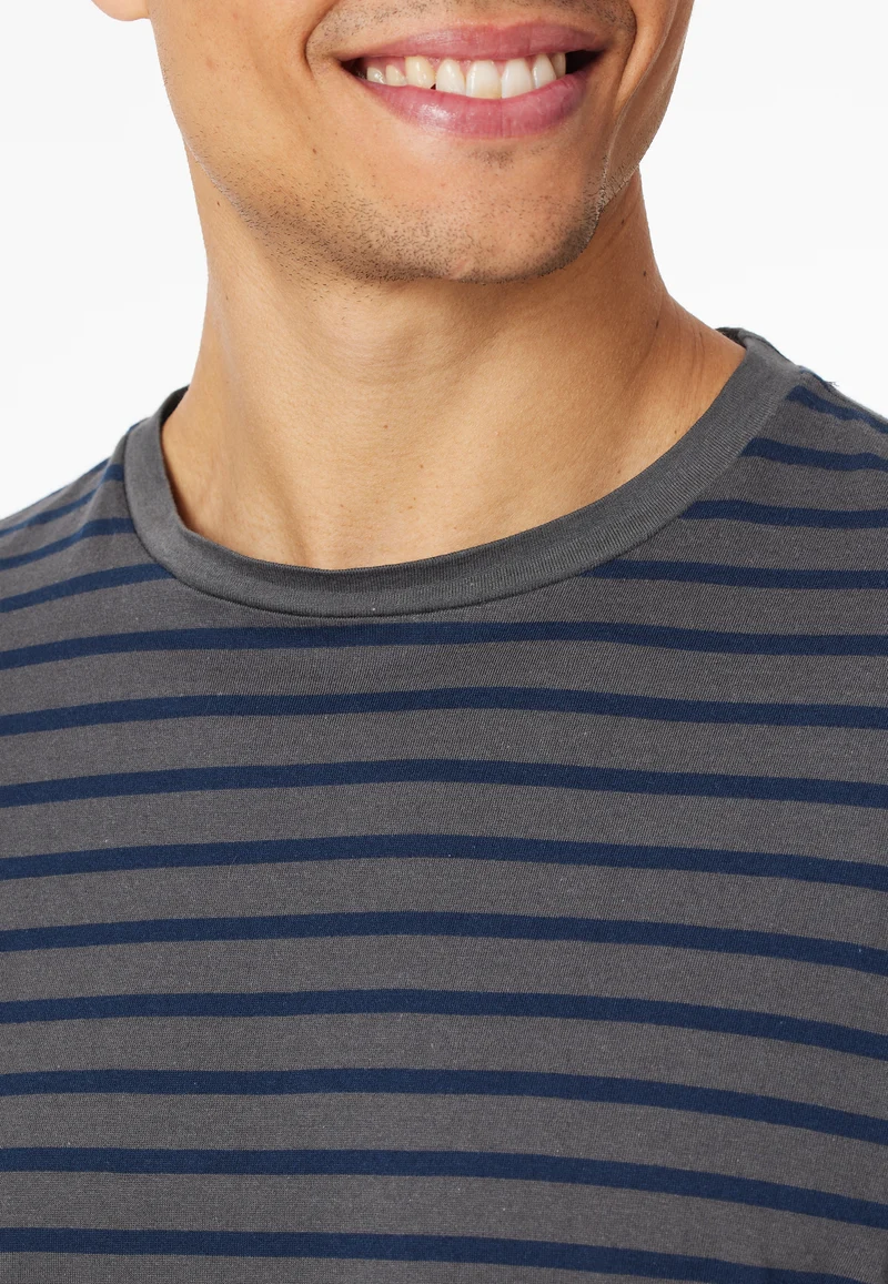 Schlafanzug kurz Anthrazit/Blau gestreift - Casual Essentials