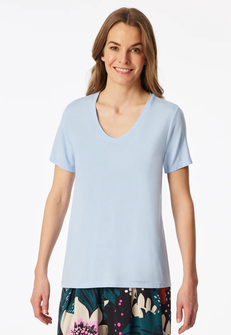 T-Shirt V-Ausschnitt Blau - Mix+Relax