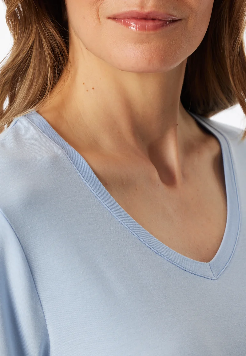 T-Shirt V-Ausschnitt Blau - Mix+Relax