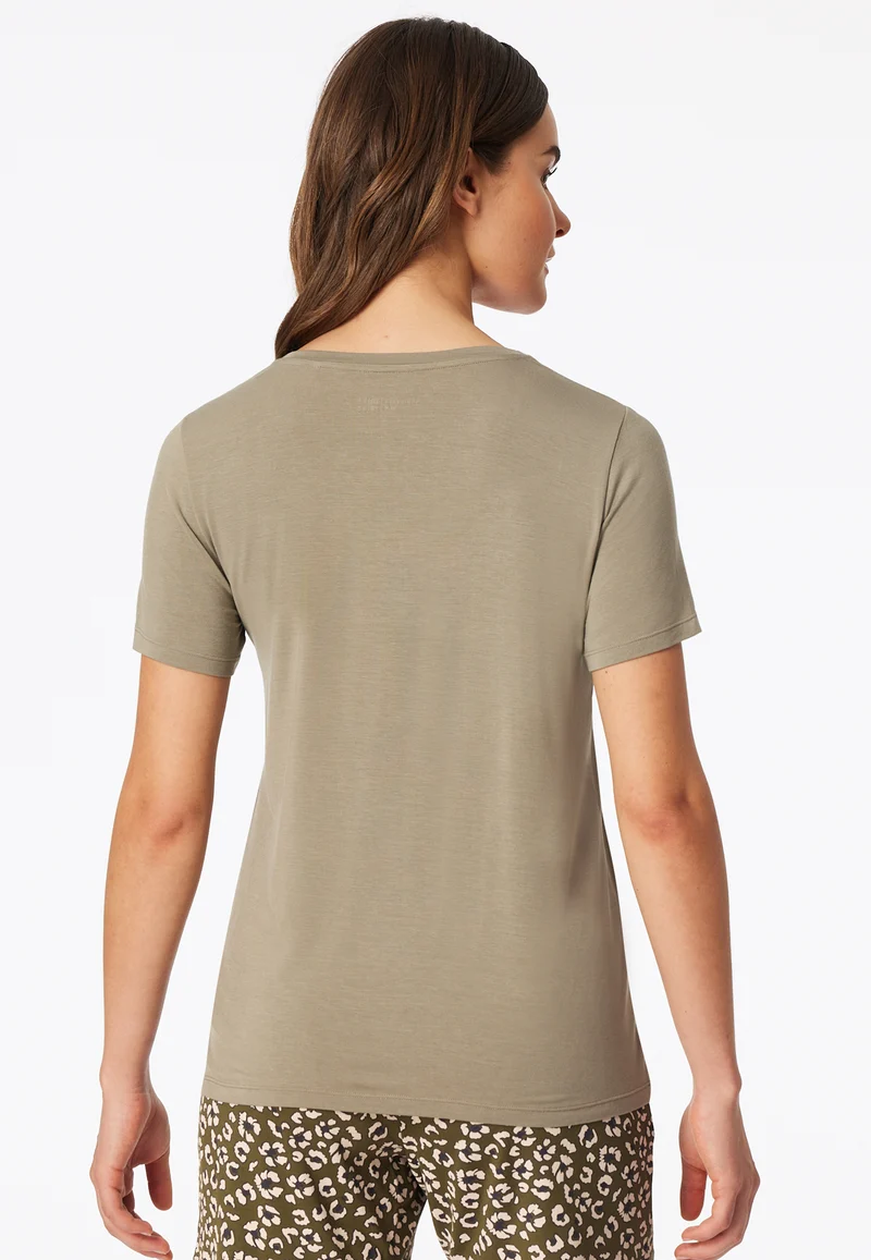 T-Shirt V-Ausschnitt Oliv - Mix+Relax