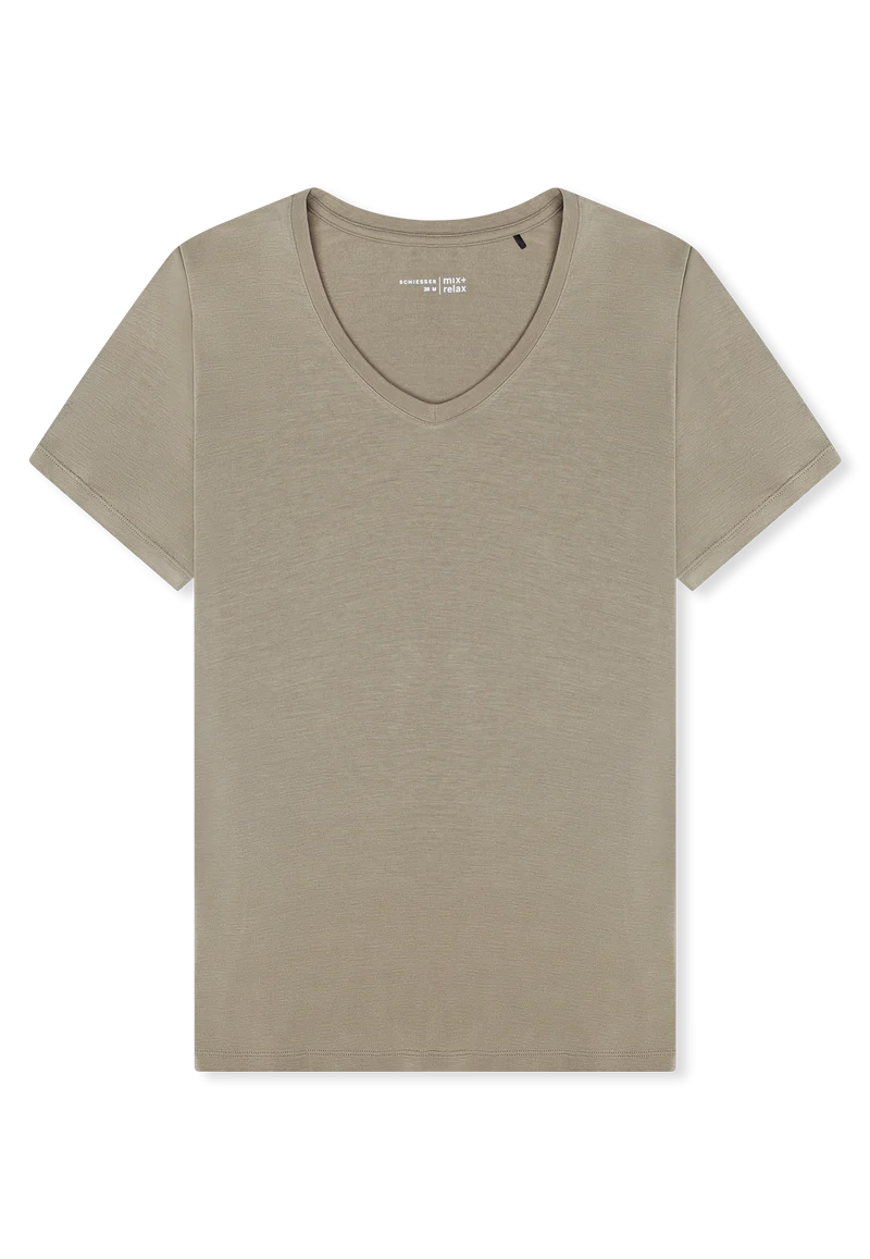 T-Shirt V-Ausschnitt Oliv - Mix+Relax