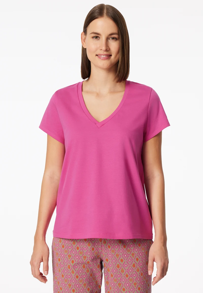 T-Shirt V-Ausschnitt Pink - Mix+Relax
