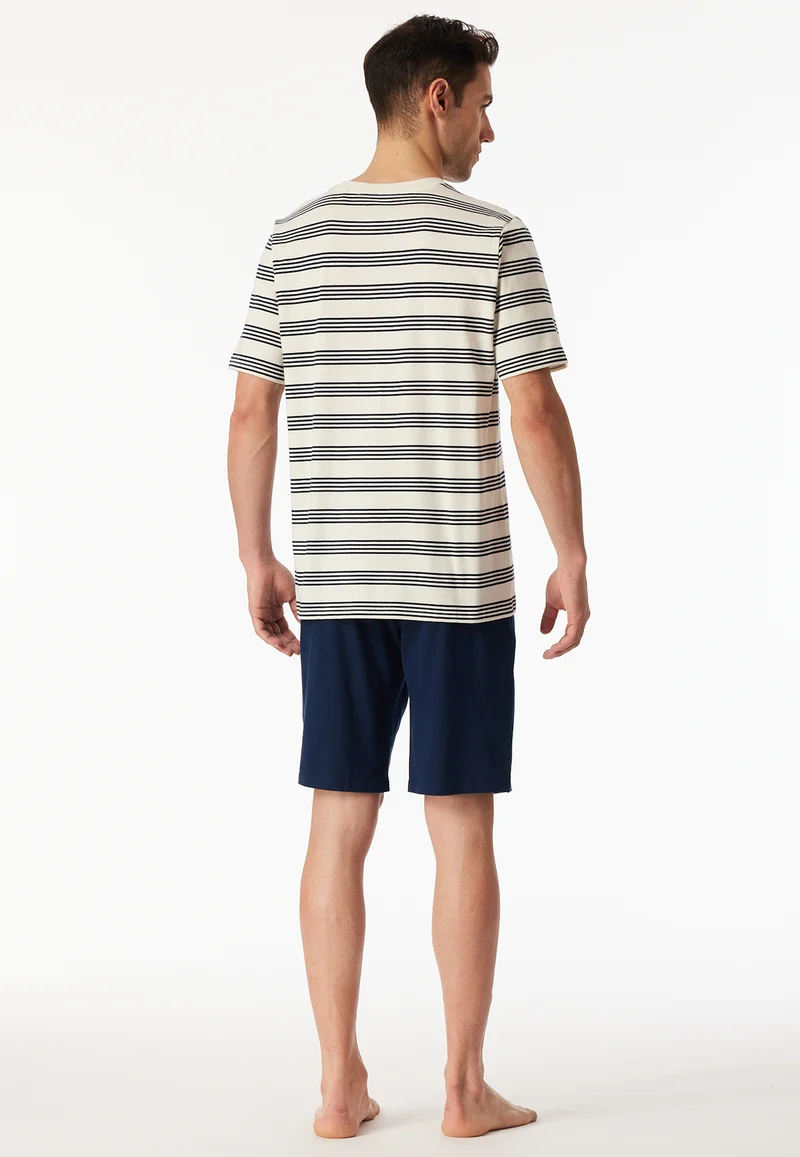 Schlafanzug kurz Off-White/Dunkelblau gestreift - Casual Nightwear