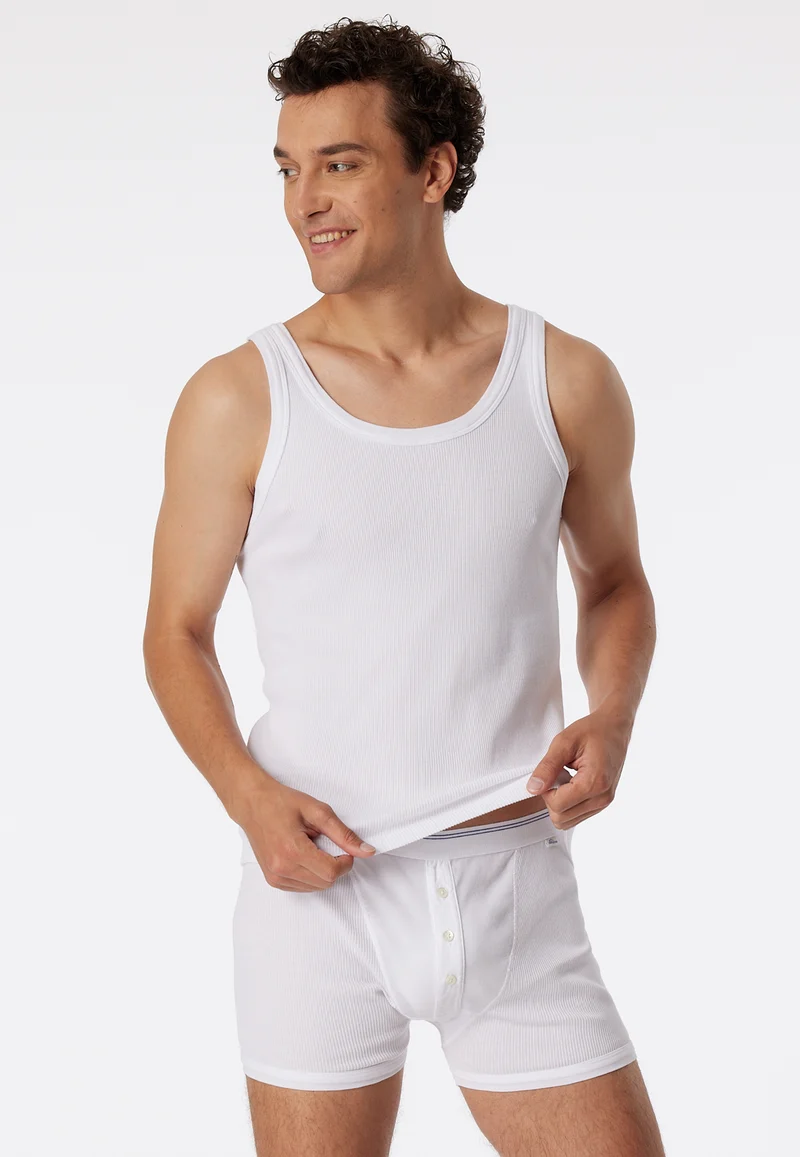 Enge Boxershorts Feinripp mit Knopfleiste Weiss - Revival Friedrich