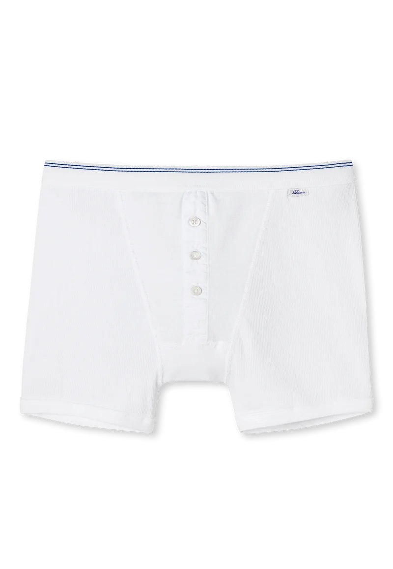 Enge Boxershorts Feinripp mit Knopfleiste Weiss - Revival Friedrich