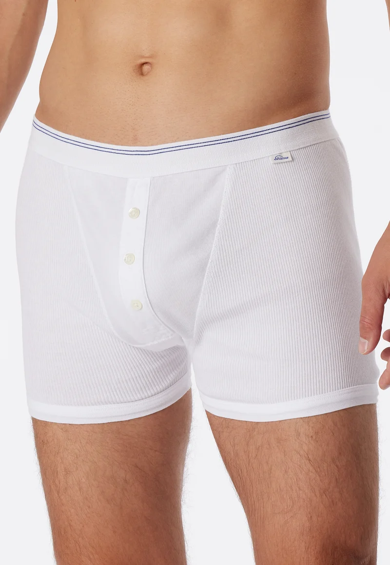 Enge Boxershorts Feinripp mit Knopfleiste Weiss - Revival Friedrich