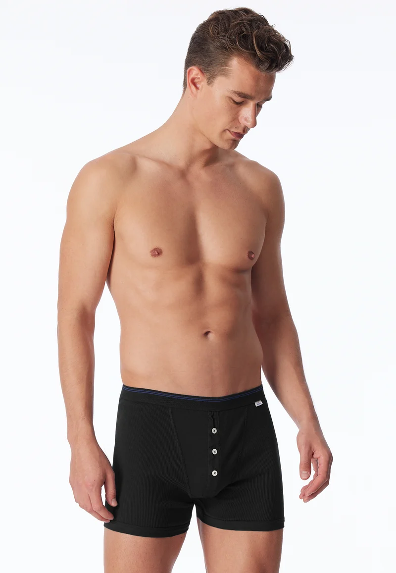 Enge Boxershorts Feinripp mit Knopfleiste Schwarz - Revival Friedrich