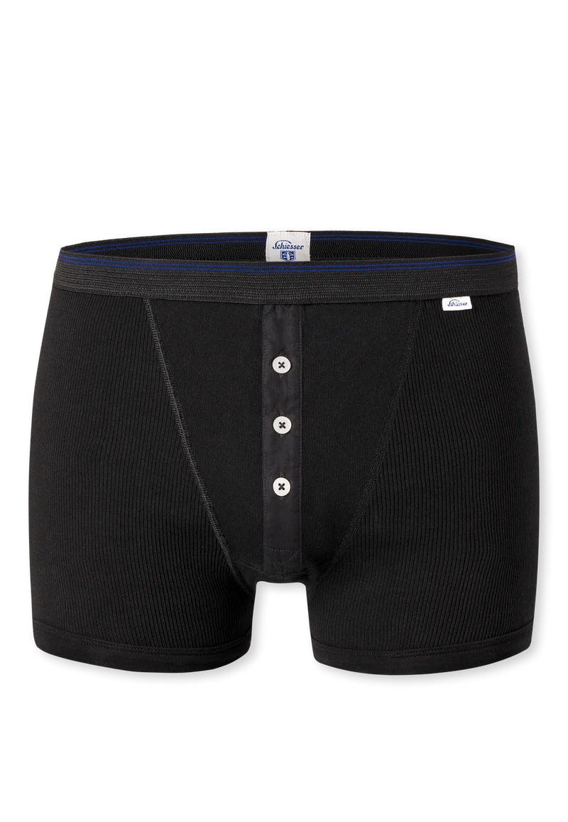 Enge Boxershorts Feinripp mit Knopfleiste Schwarz - Revival Friedrich