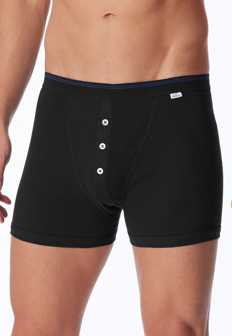 Enge Boxershorts Feinripp mit Knopfleiste Schwarz - Revival Friedrich