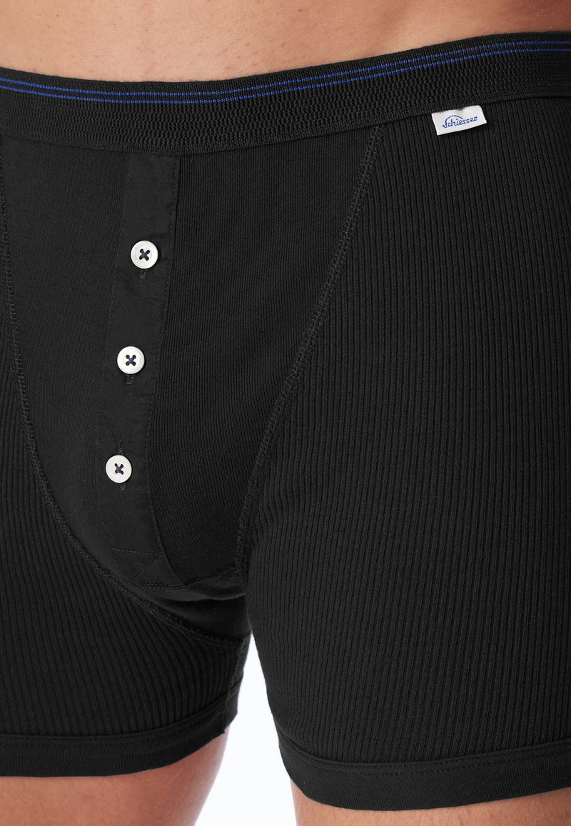 Enge Boxershorts Feinripp mit Knopfleiste Schwarz - Revival Friedrich