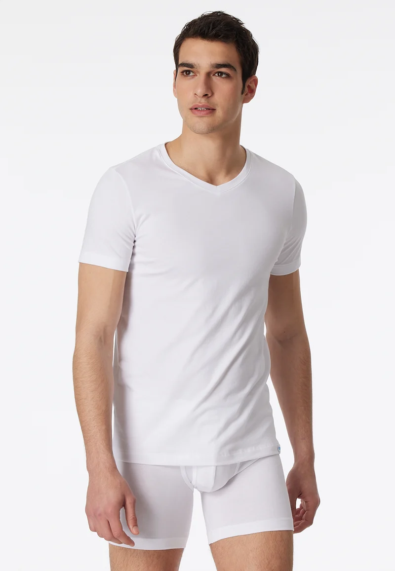T-Shirt V-Ausschnitt Weiss - Long Life Cotton