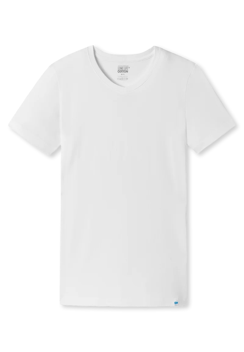 T-Shirt V-Ausschnitt Weiss - Long Life Cotton