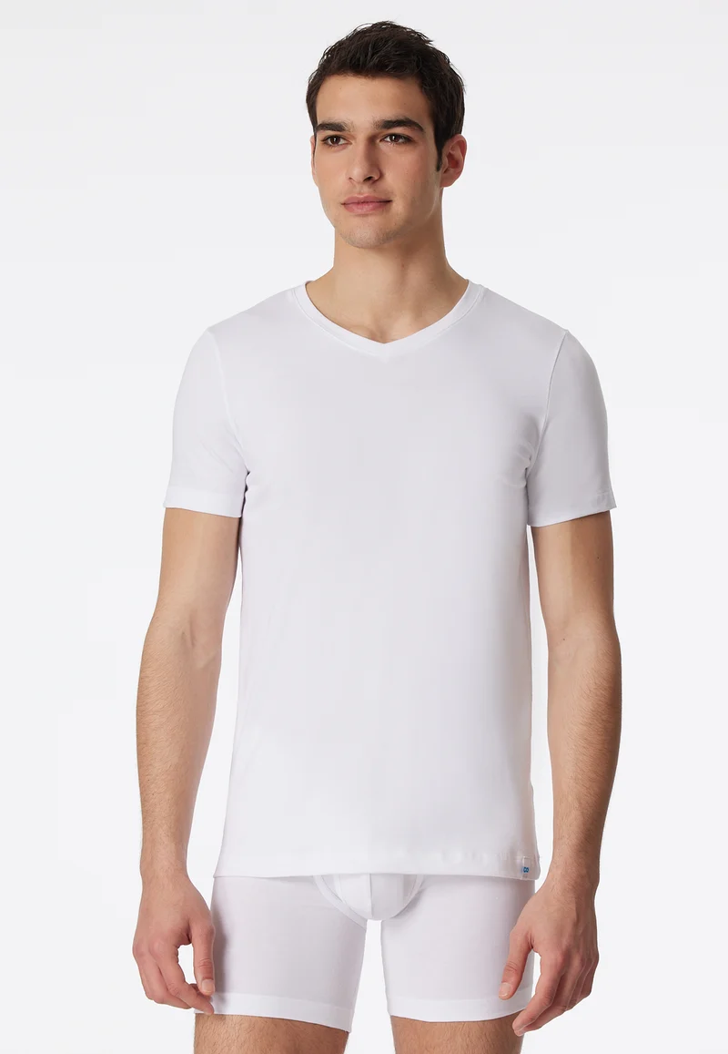 T-Shirt V-Ausschnitt Weiss - Long Life Cotton