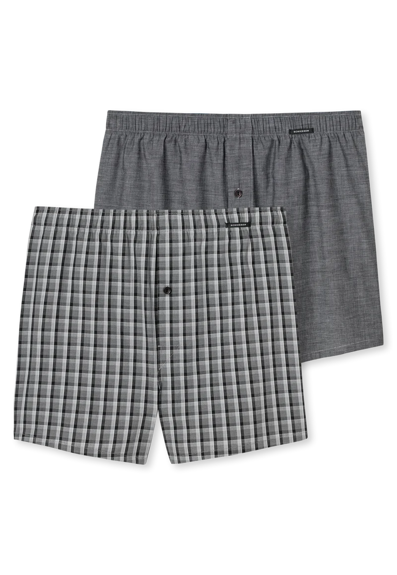 Boxershorts mit Knopfleiste 2er-Pack Grau kariert - Boxershorts Multipacks