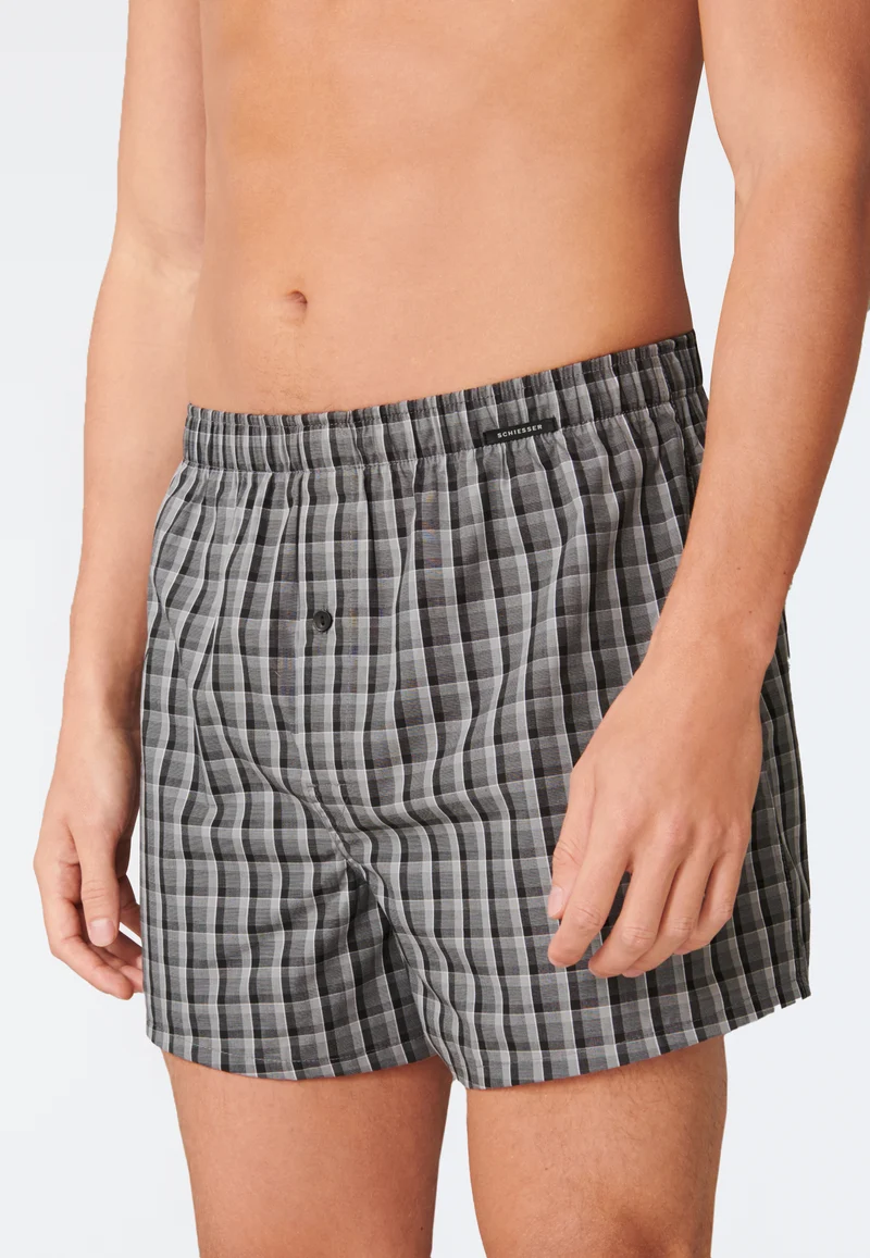 Boxershorts mit Knopfleiste 2er-Pack Grau kariert - Boxershorts Multipacks