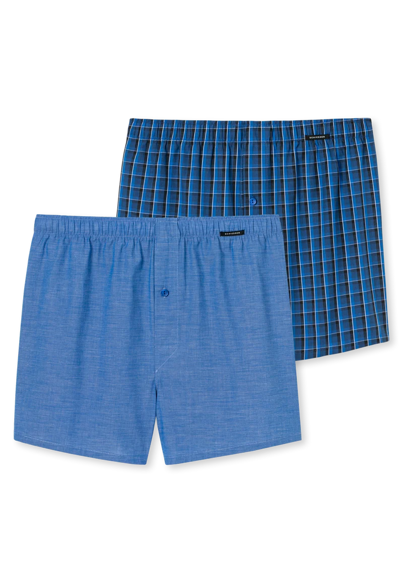 Boxershorts mit Knopfleiste 2er-Pack Blau kariert - Boxershorts Multipacks