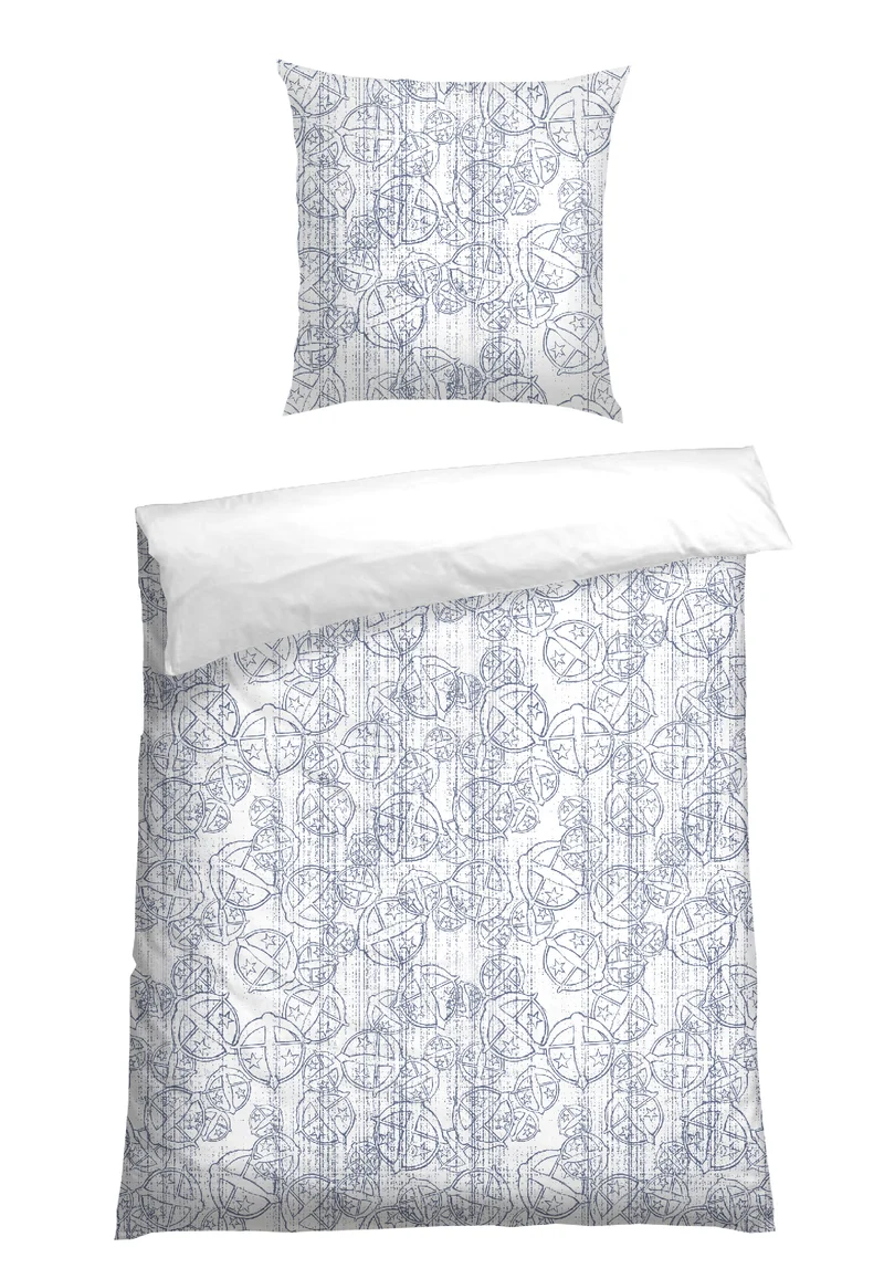 Bettwäscheset 2-teilig Weiss/Dunkelblau gemustert - SCHIESSER 150 Years