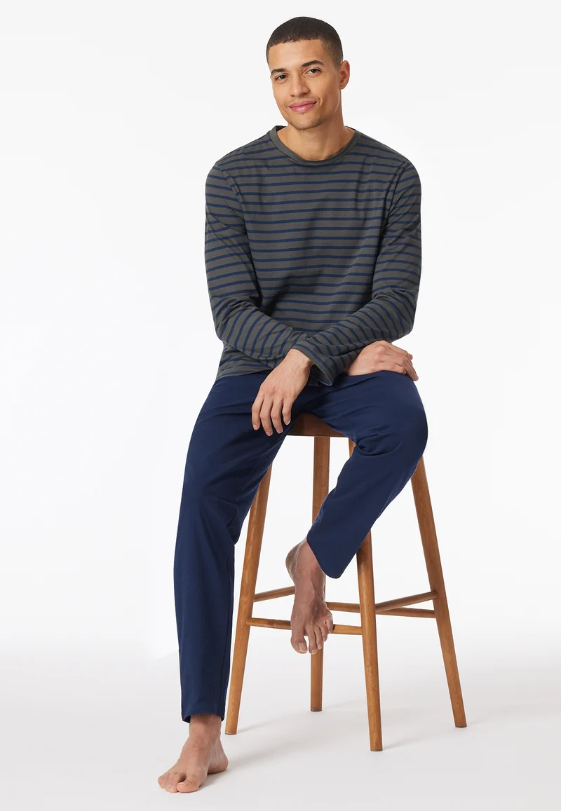 Schlafanzug Blau/Anthrazit gestreift - Casual Essentials