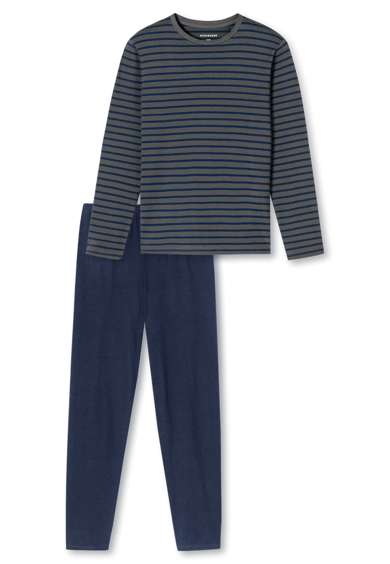 Schlafanzug Blau/Anthrazit gestreift - Casual Essentials