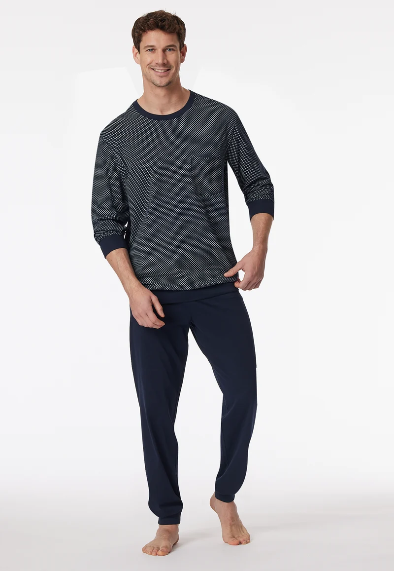 Schlafanzug mit Bündchen Dunkelblau/Weiss gemustert - Comfort Essentials