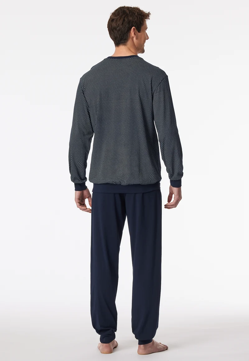 Schlafanzug mit Bündchen Dunkelblau/Weiss gemustert - Comfort Essentials