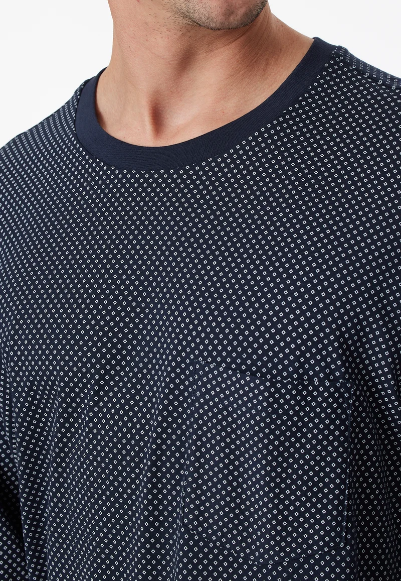 Schlafanzug mit Bündchen Dunkelblau/Weiss gemustert - Comfort Essentials
