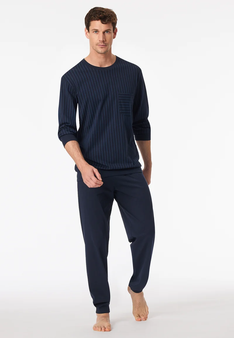 Schlafanzug mit Bündchen Dunkelblau gemustert - Comfort Essentials