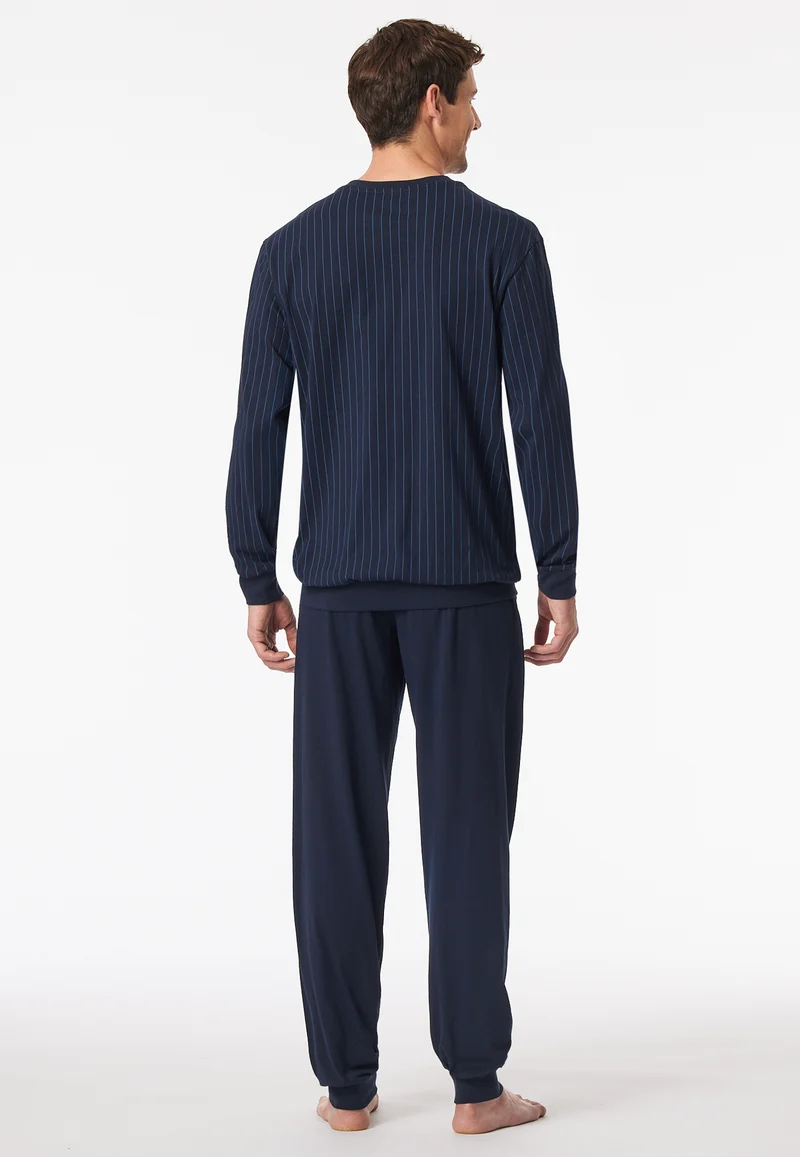 Schlafanzug mit Bündchen Dunkelblau gemustert - Comfort Essentials