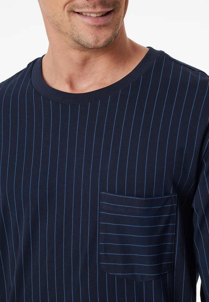 Schlafanzug mit Bündchen Dunkelblau gemustert - Comfort Essentials