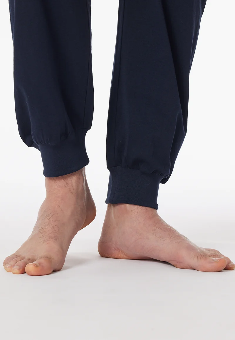 Schlafanzug mit Bündchen Dunkelblau gemustert - Comfort Essentials