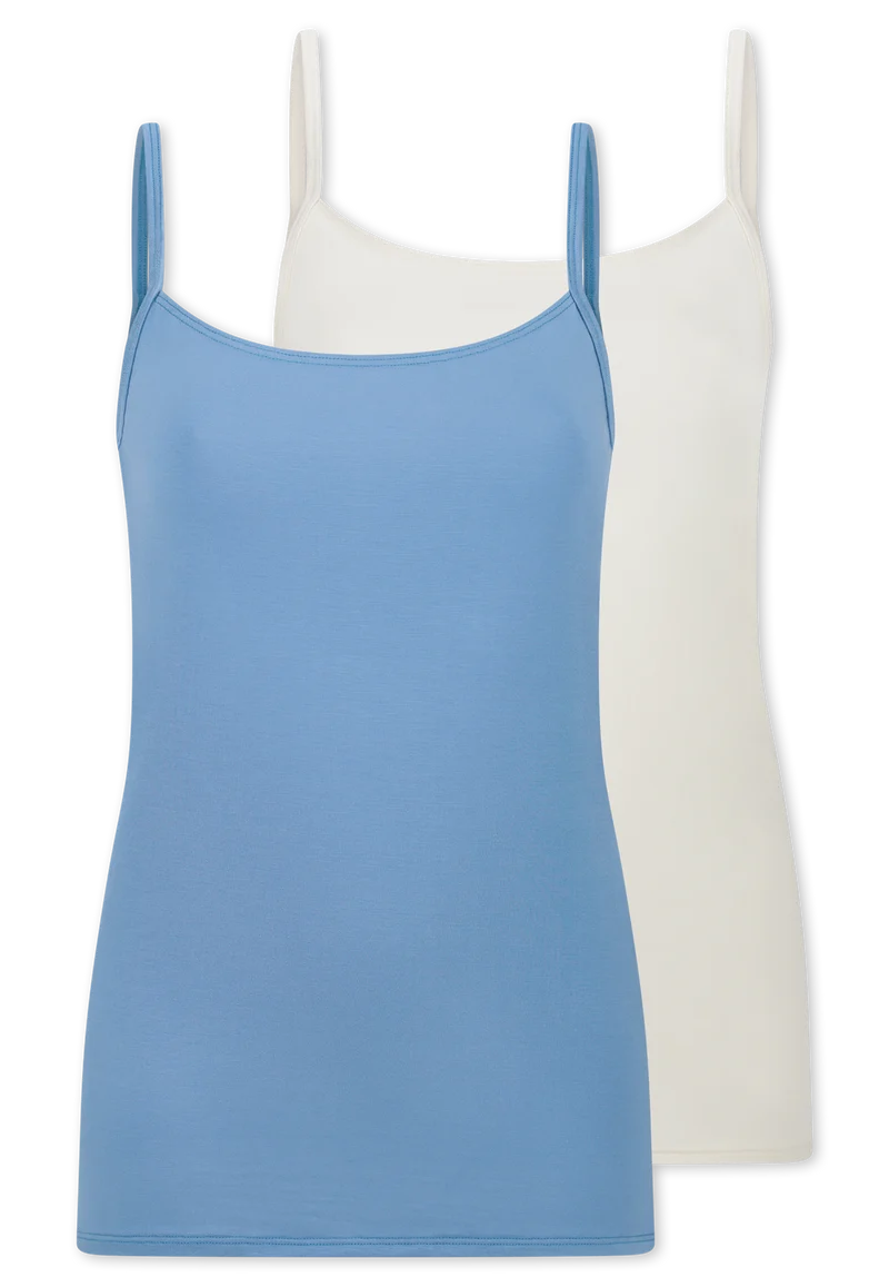 Spaghetti-Top 2er-Pack Blau/Weiss - Modal Essentials