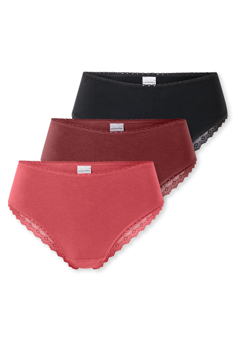 Brazilian Slip mit Spitze 3er-Pack Rot/Schwarz - Modern Multipacks