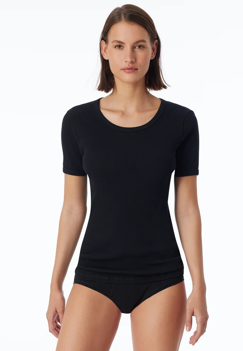T-Shirt Doppelripp Schwarz - Revival Greta