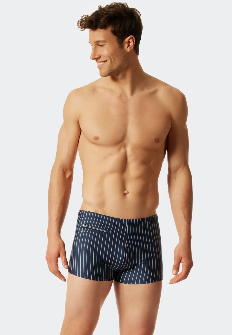 Badehose mit Reißverschlusstasche Blau/Weiss gestreift - Nautical Casual