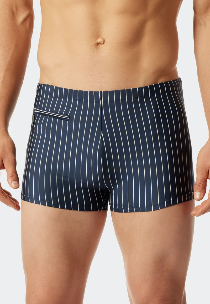 Badehose mit Reißverschlusstasche Blau/Weiss gestreift - Nautical Casual