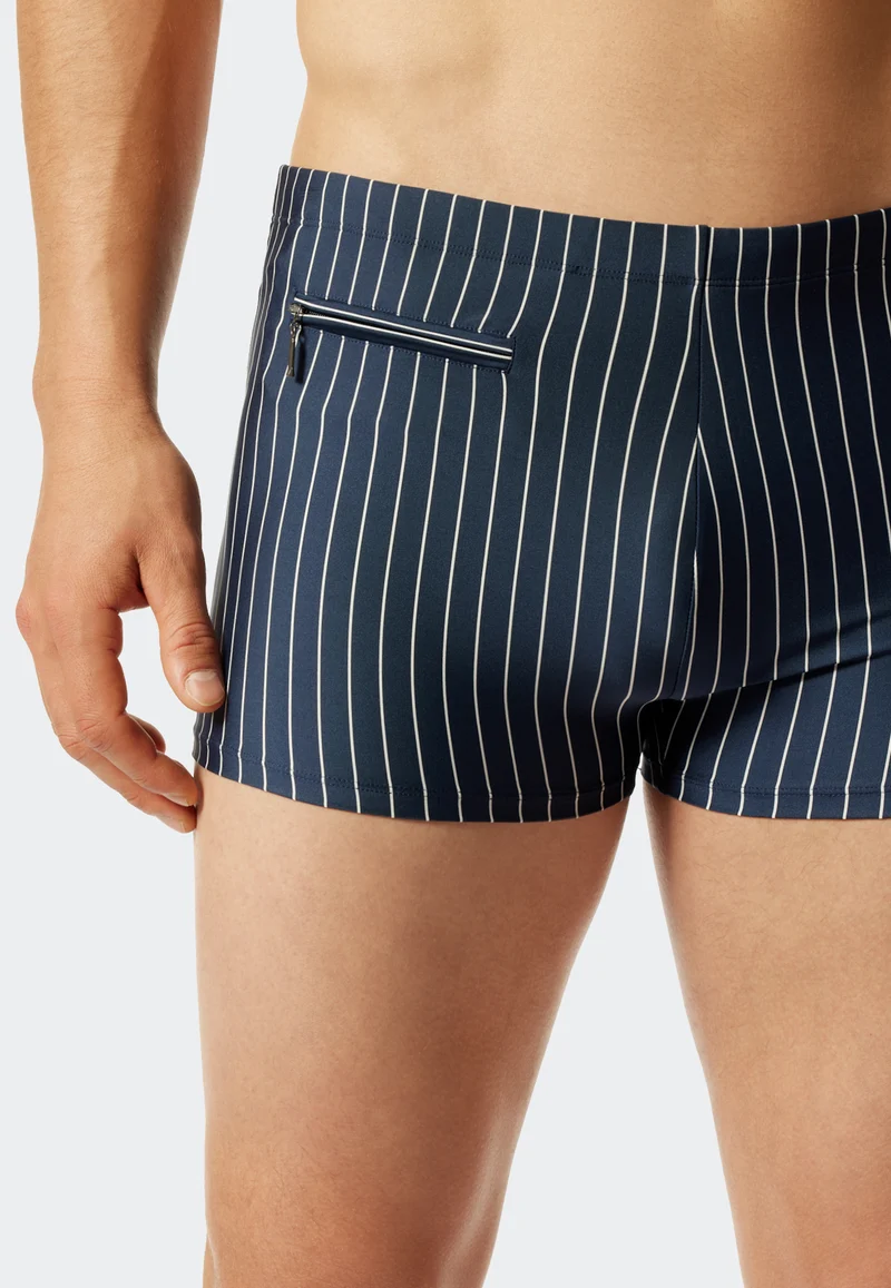 Badehose mit Reißverschlusstasche Blau/Weiss gestreift - Nautical Casual