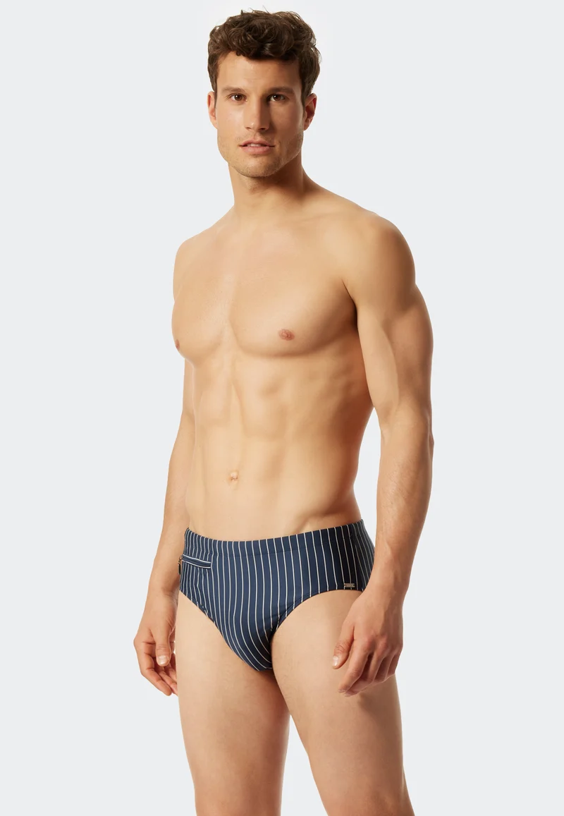 Badehose mit Reißverschlusstasche Blau/Weiss gestreift - Nautical Casual