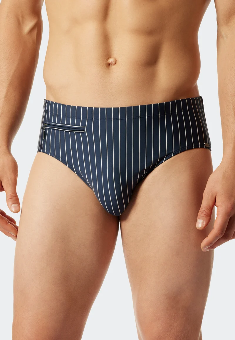 Badehose mit Reißverschlusstasche Blau/Weiss gestreift - Nautical Casual