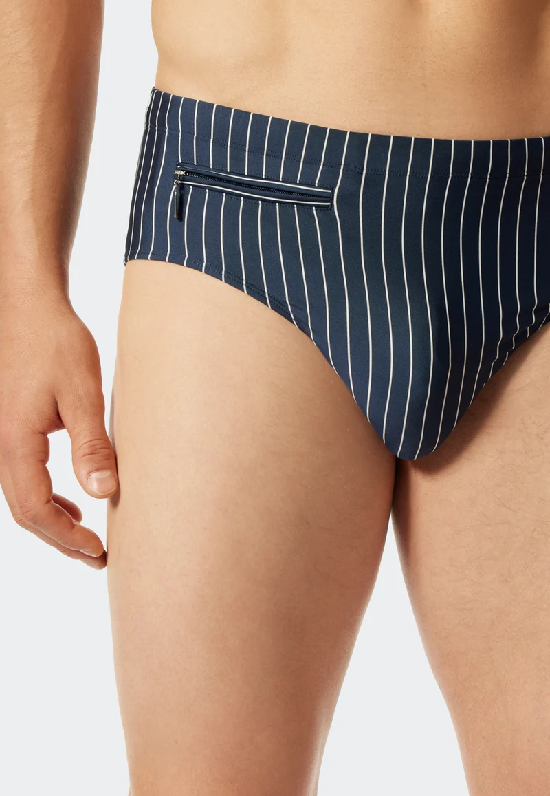 Badehose mit Reißverschlusstasche Blau/Weiss gestreift - Nautical Casual