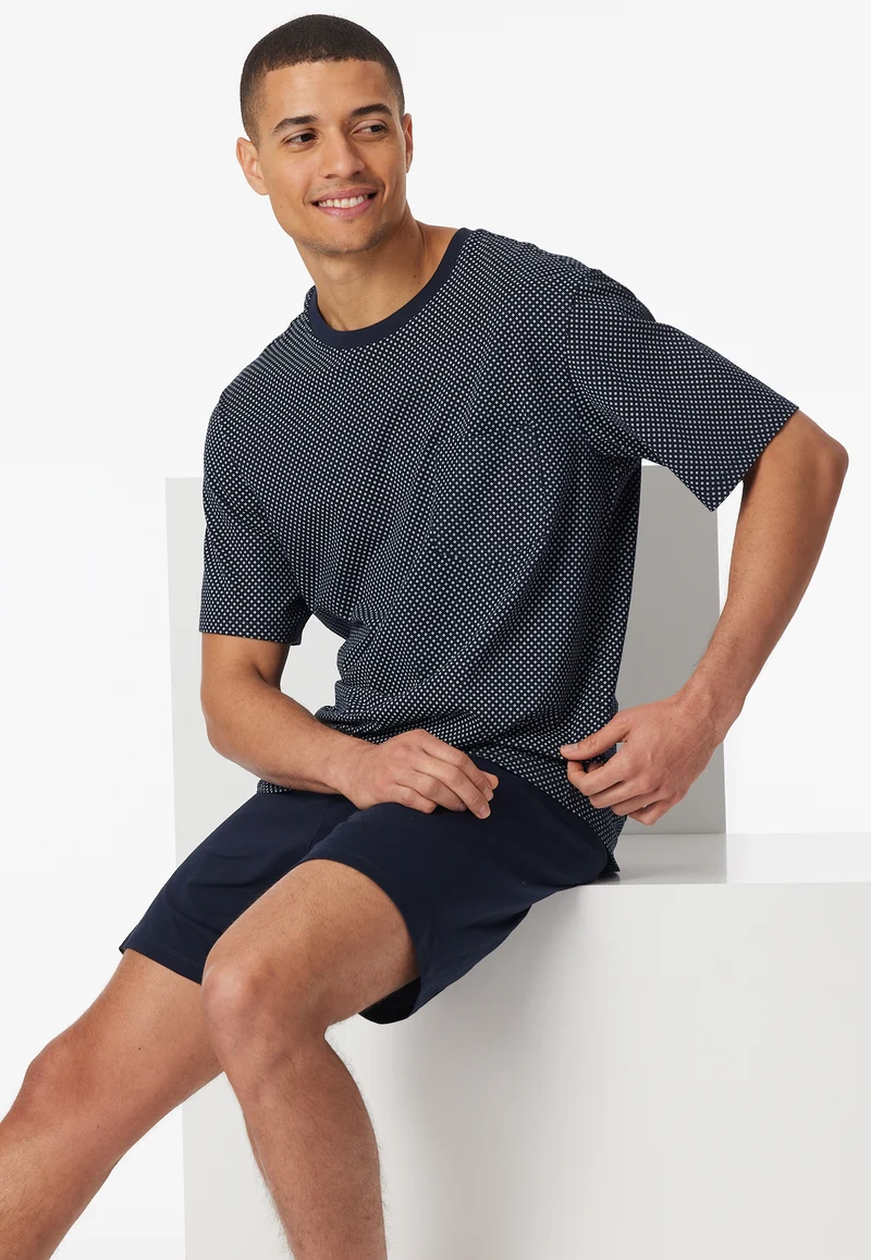 Schlafanzug kurz Dunkelblau gemustert - Comfort Essentials