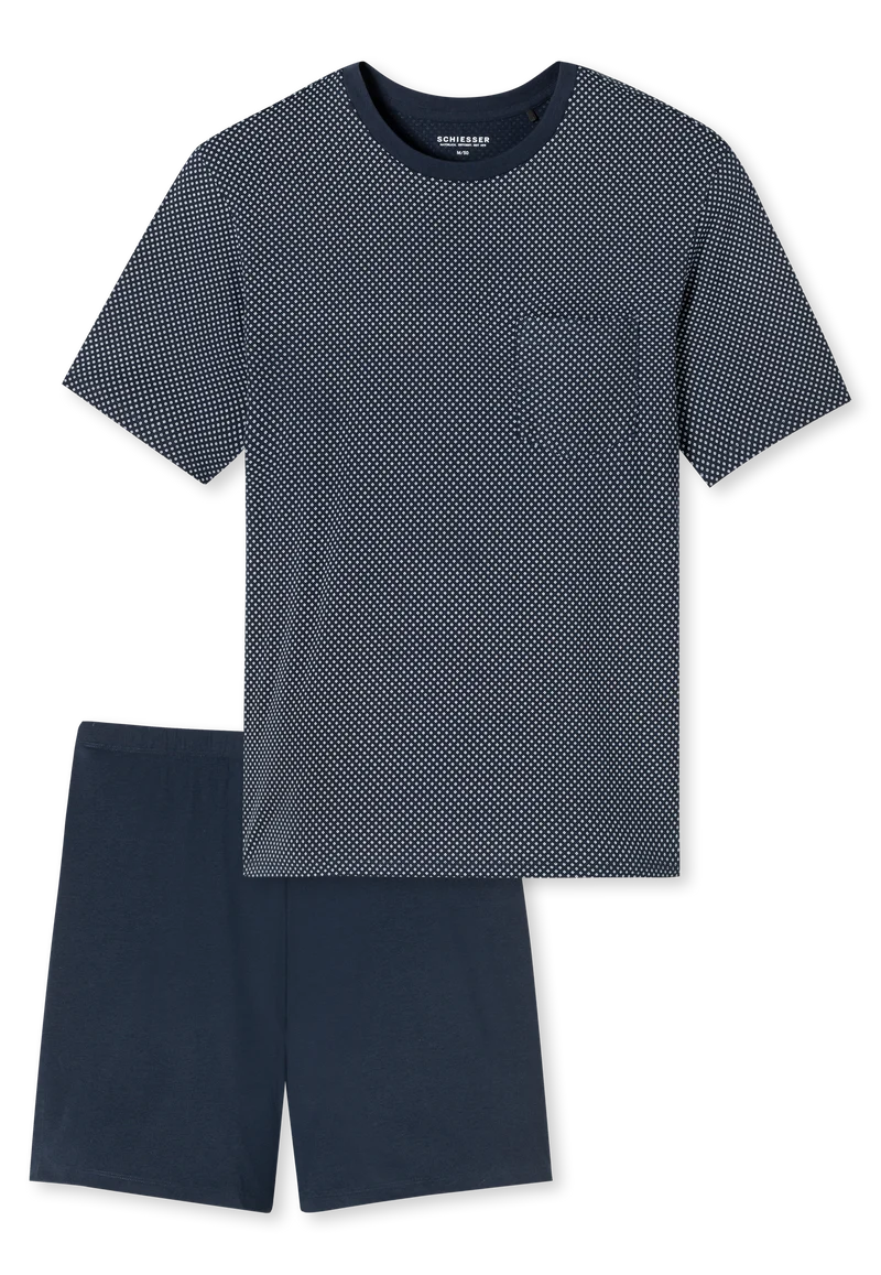 Schlafanzug kurz Dunkelblau gemustert - Comfort Essentials
