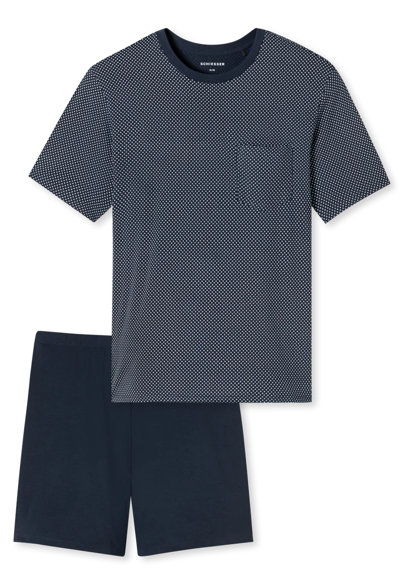Schlafanzug kurz Dunkelblau gemustert - Comfort Essentials