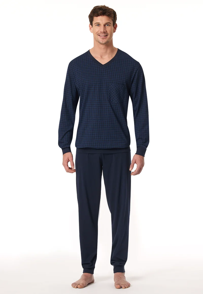 Schlafanzug mit Bündchen Dunkelblau - Comfort Essentials