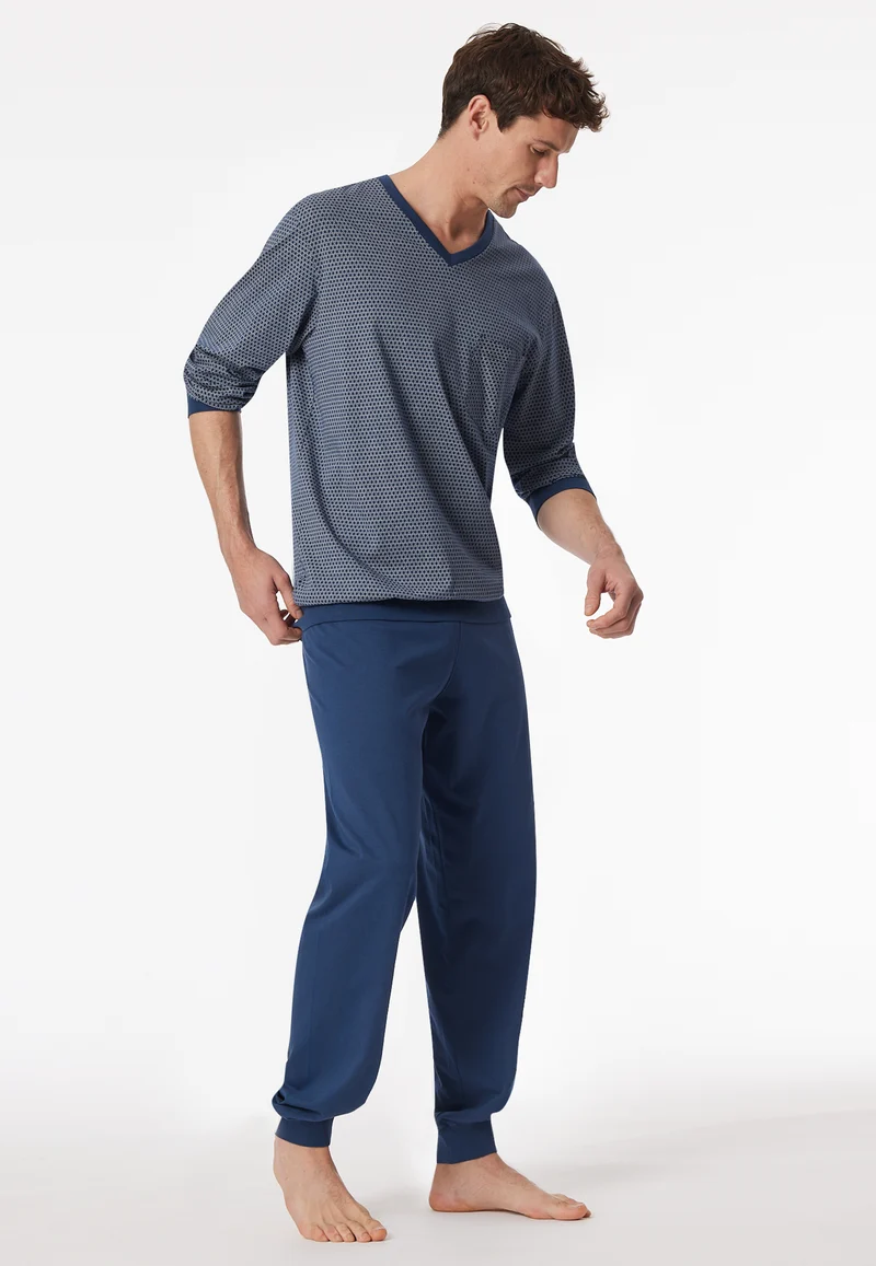 Schlafanzug mit Bündchen Blau gemustert - Comfort Essentials